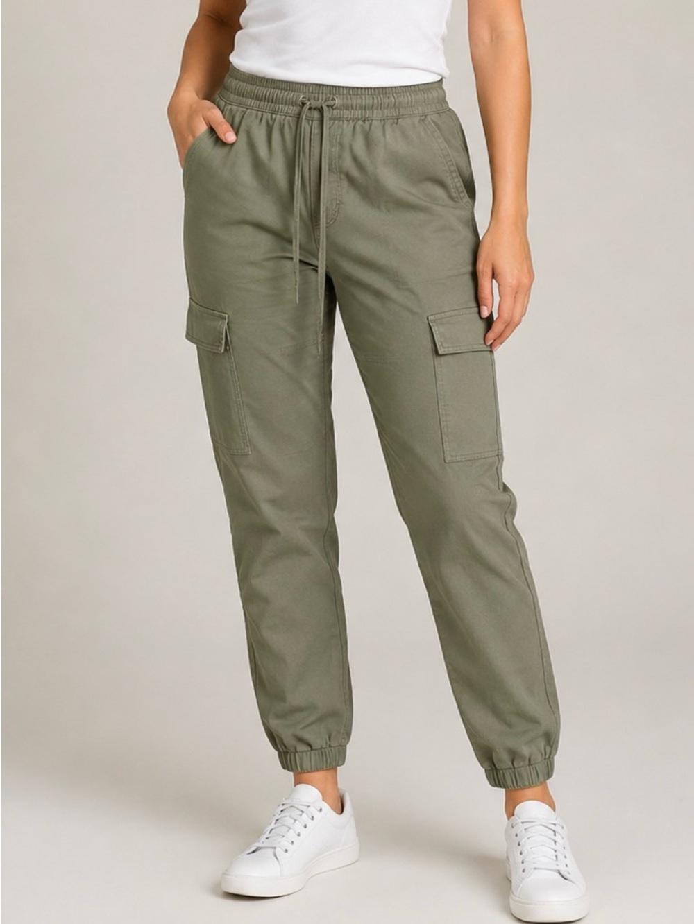 Rewash Cargo Pants Size L Olive Green Joggers Drawstring Stretch Utility